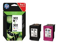 HP 302 - Pack de 2 - noir, couleur (cyan, magenta, jaune) - original - cartouche d'encre - pour Deskjet 11XX, 21XX, 36XX; Envy 451X, 452X; Officejet 38XX, 46XX, 52XX X4D37AE