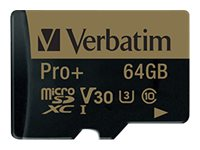 Verbatim PRO+ - Carte mémoire flash (adaptateur microSDXC vers SD inclus(e)) - 64 Go - UHS Class 3 / Class10 - microSDXC UHS-I 44034