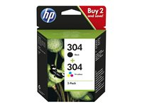 HP 304 - Pack de 2 - couleur (cyan, magenta, jaune), noir pigmenté - original - cartouche d'encre - pour AMP 130; Deskjet 26XX, 37XX; ENVY 50XX 3JB05AE#301