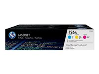 HP 126A - Pack de 3 - jaune, cyan, magenta - original - LaserJet - cartouche de toner (CF341A) - pour Color LaserJet Pro CP1025; LaserJet Pro MFP M175; TopShot LaserJet Pro M275 CF341A