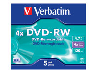 Verbatim DataLifePlus - 5 x DVD-RW - 4.7 Go 4x - boîtier CD 43285