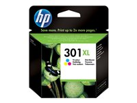 HP 301XL - 6 ml - à rendement élevé - couleur (cyan, magenta, jaune) - original - cartouche d'encre - pour Deskjet 1050A J410, 1051A J410, 10XX, 10XX J410, 15XX, 2000, 2050 J510, 2050A J510, 2054A J510, 25XX, 3000, 3050 J610, 3050A J611, 3052A J611, 3054A J611, 3055A J611, 3057A J611, 3059A J611, 3510; Envy 450X, 553X; Officejet 26XX, 46XX CH564EE#301