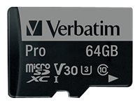 Verbatim PRO - Carte mémoire flash (adaptateur SD inclus(e)) - 64 Go - UHS Class 3 / Class10 - 300x/600x - microSDXC UHS-I 47042